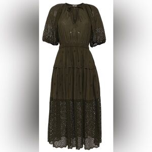 NwoT Ulla Johnson Nova Dress Cotton Broderie Anglaise Militaire Green $590 Sz 8